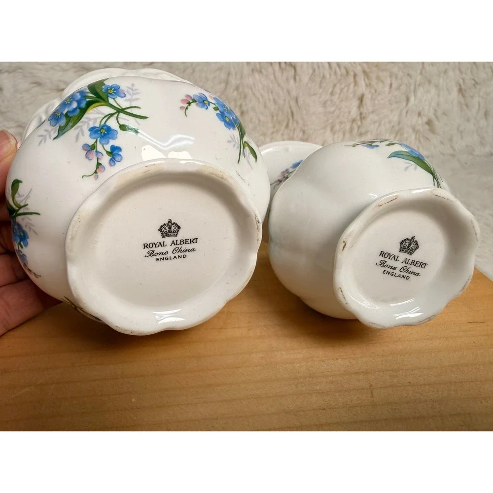 Royal Albert Memory Lane Creamer and Sugar Bowl Set Blue Forget Me Not China
